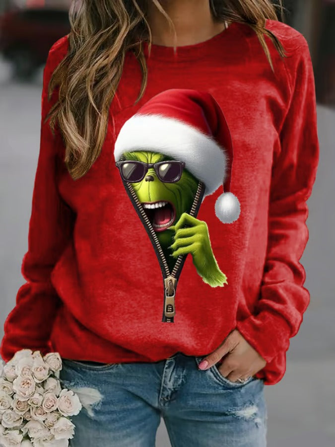 Rundhals-Sweatshirt mit Weihnachtsdruck für Damen