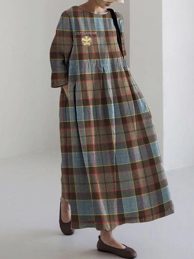 Historical Tv Show Embroidered Vintage Plaid Cotton Blend Maxi Dress