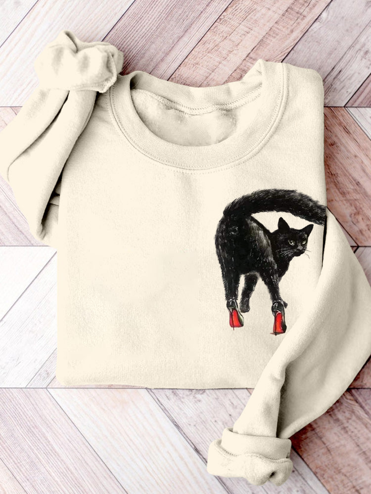 Women's Cat Print  Apricot Sweatshirt