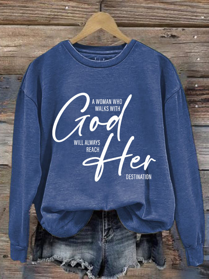 Women's Vintage Faith But God Printed Casual Sweatshirt