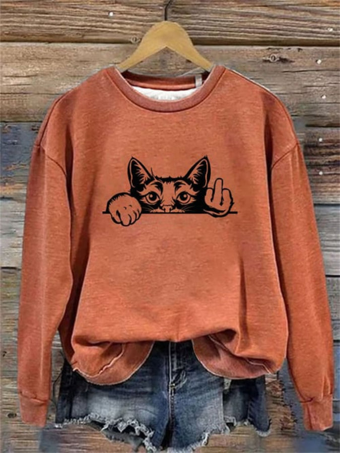 Women's Funny Cat Print Sweatshirt