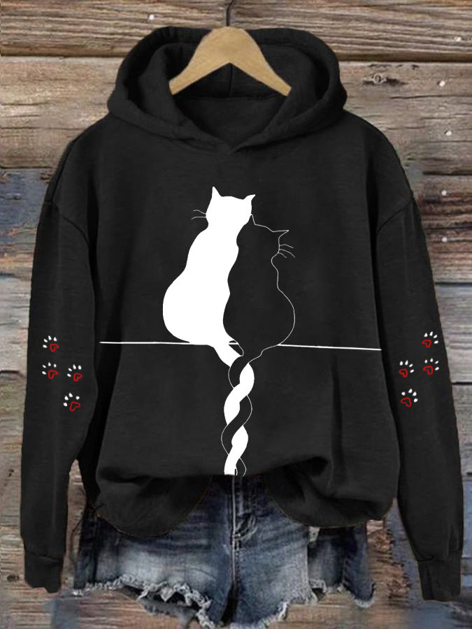 Women's Cat Print Long Sleeve Hoodie Sweatshirt