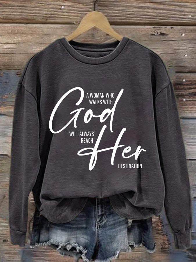 Women's Vintage Faith But God Printed Casual Sweatshirt