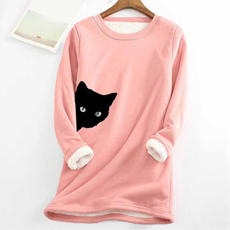 Lovely Cat Printed Thickened Fleece Warm Autumn Winter Sweatshirt