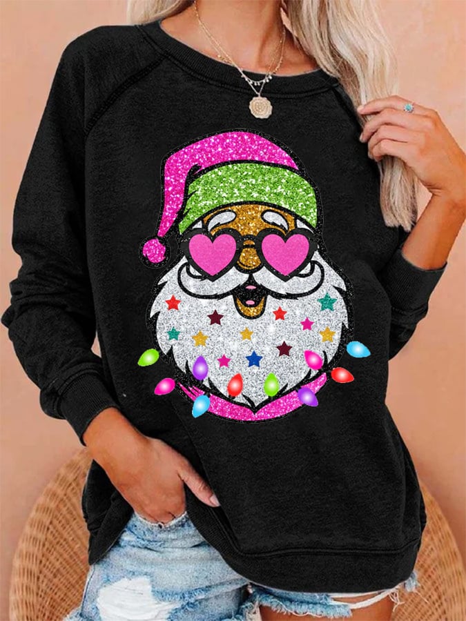 Women's Shiny Santa Print Sweatshirt