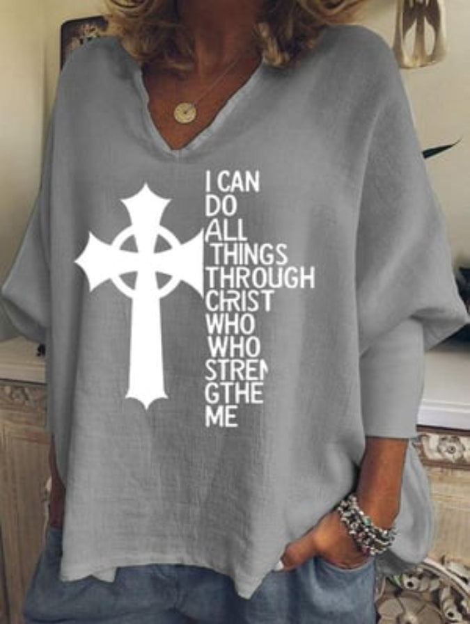 Women's Cross Jesus Print Tops