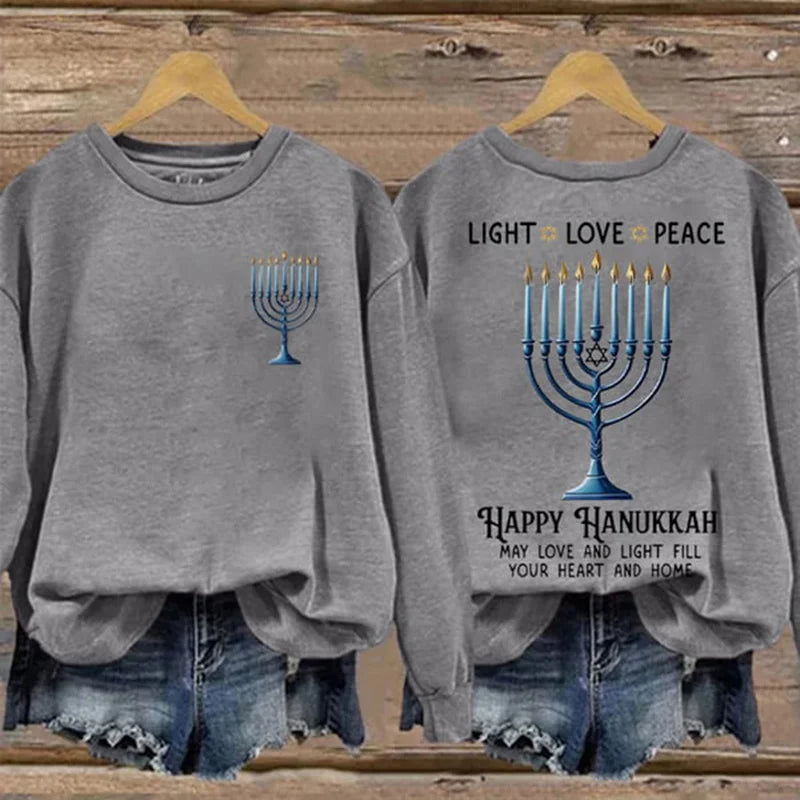 Women's Happy Hanukkah Print Crewneck Sweatshirt