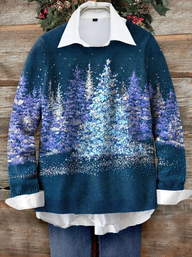 Christmas Light Tree Art Print Knit Pullover Sweater