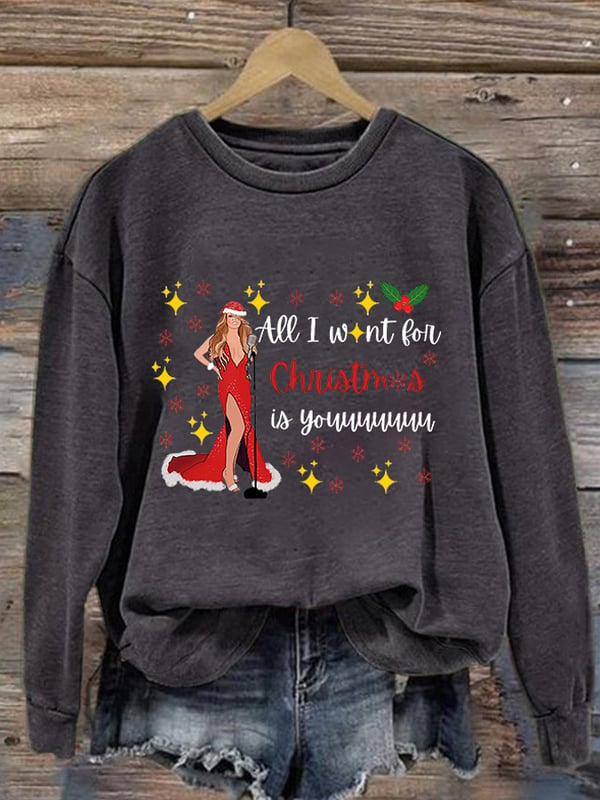 Retro All I Want For Christmas Is You Print Sweatshirt