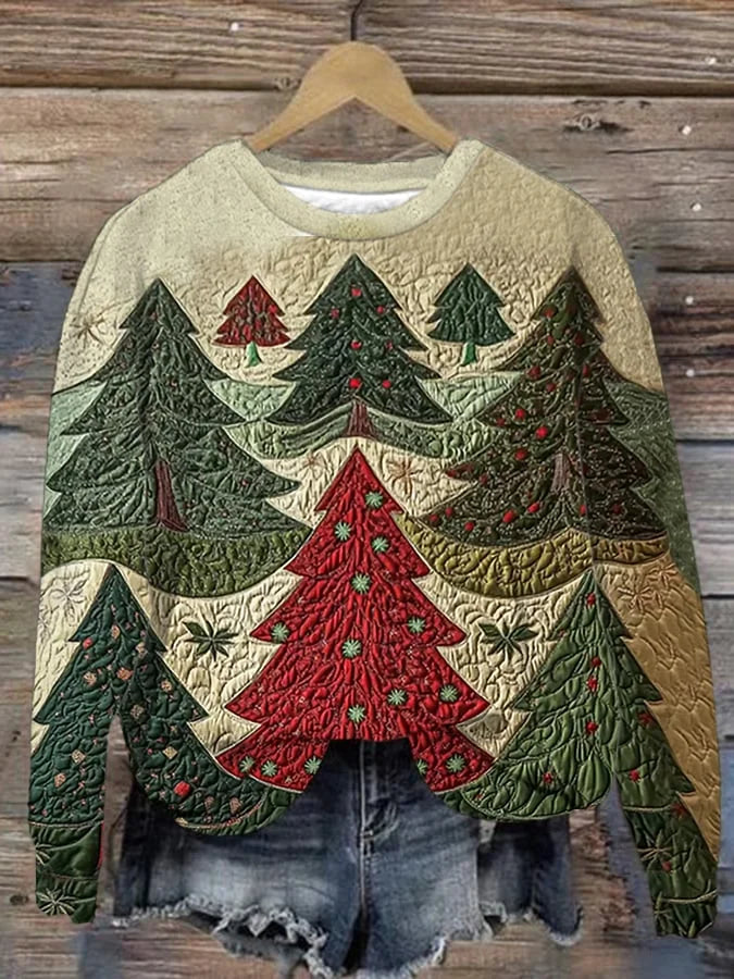 Women'S Christmas Tree Print Sweatshirt