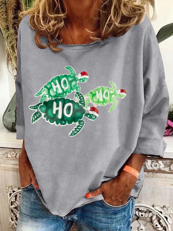 Women's Christmas Turtle Print Casual Sweatshirt