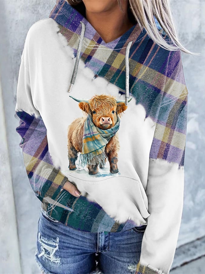 Women'S Highland Cow Print Hooded Sweatshirt