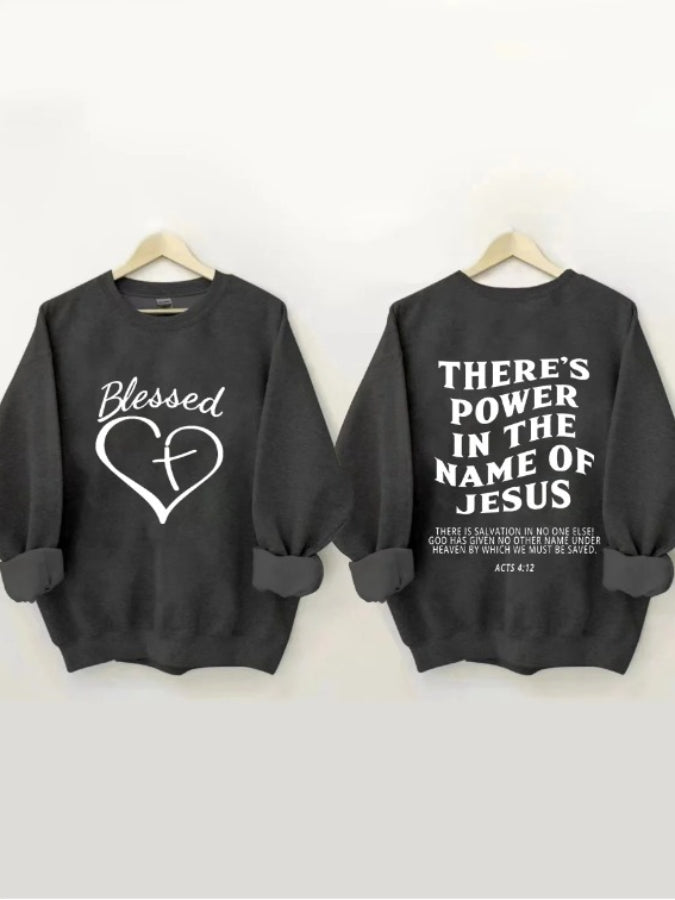 Women's Blesses Heart There‘s Power In The Name Of Jesus Printed Casual Sweatshirt