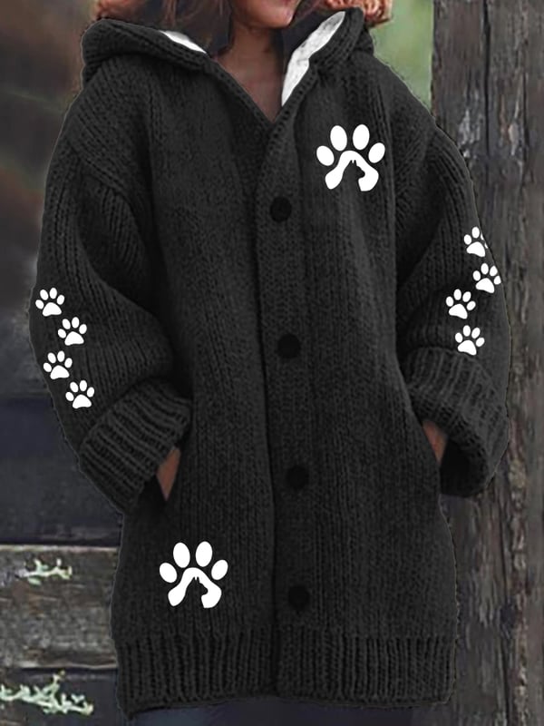 Women'S Cute Paw Print Button Design Jacket