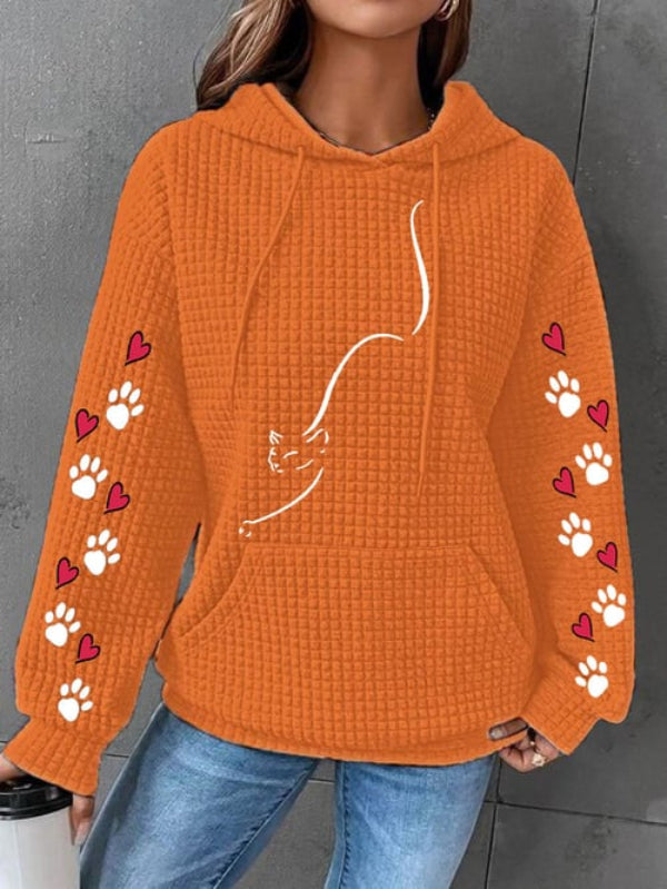 Women's Cat Print Waffle Hoodie