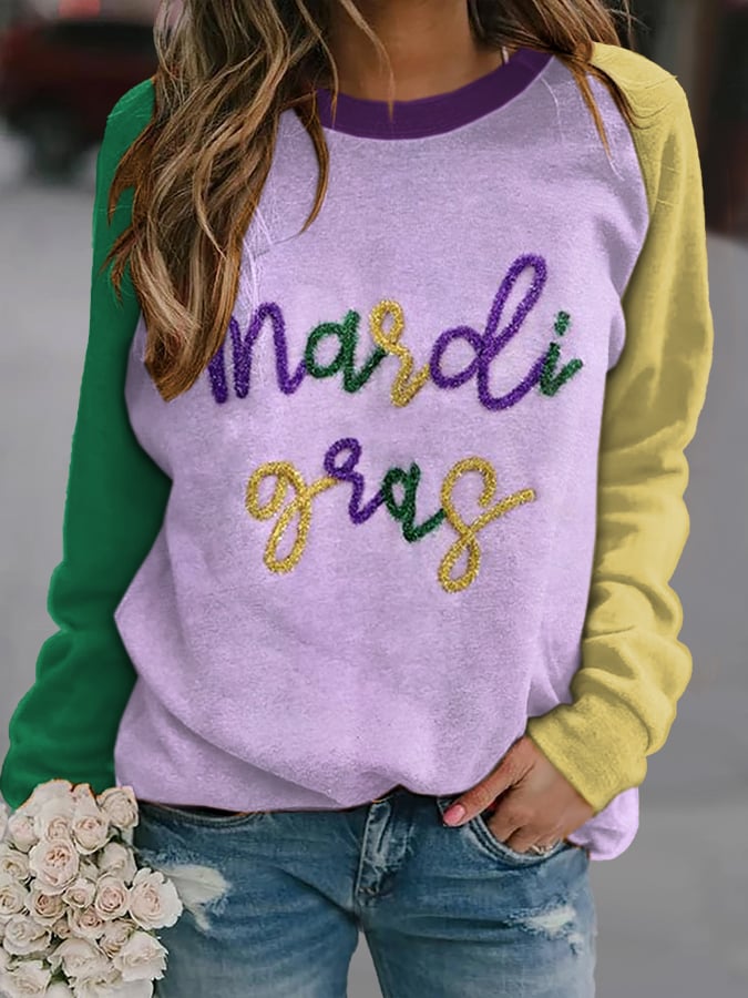 Women'S Mardi Gras Print Long Sleeve Sweatshirt