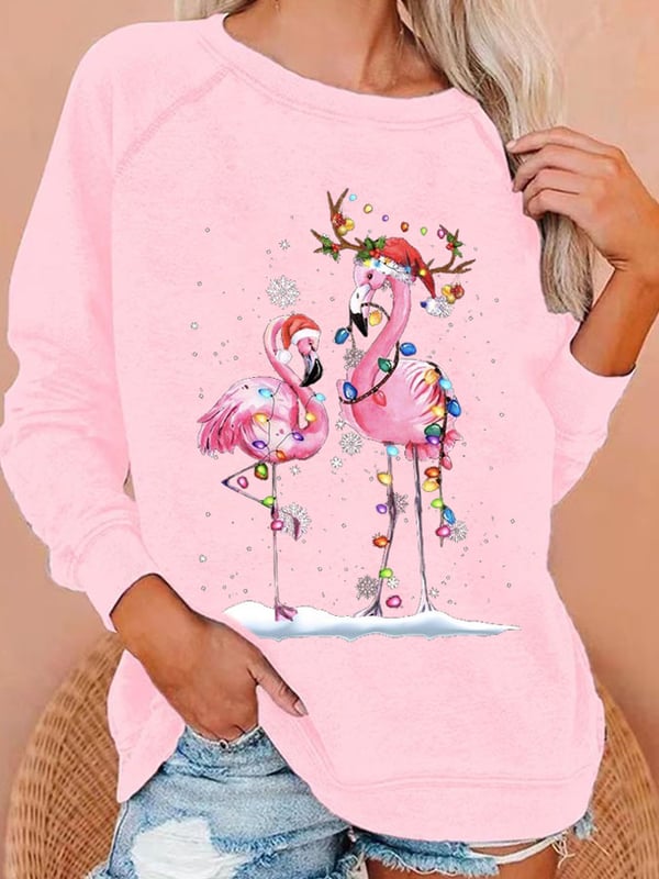 Women'S Christmas Flamingo Print Casual Sweatshirt