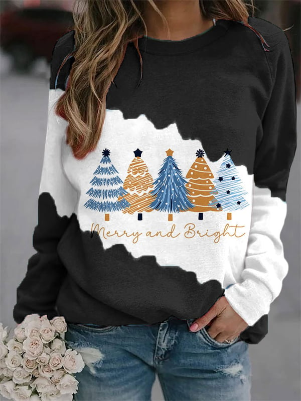 Women's Christmas tree "Merry and Bright" print sweatshirt