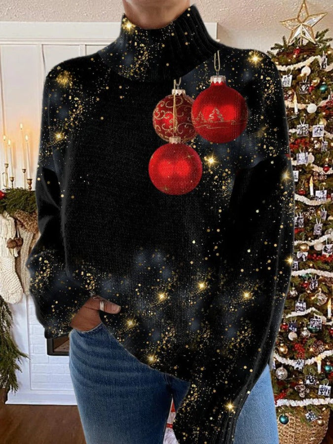 Rollkragenpullover aus Strick mit glitzerndem Weihnachtsdruck für Damen