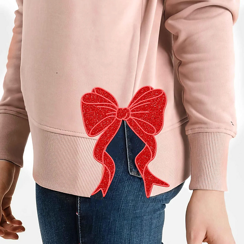 Rotes Sweatshirt mit Glitzer und seitlicher Schleife