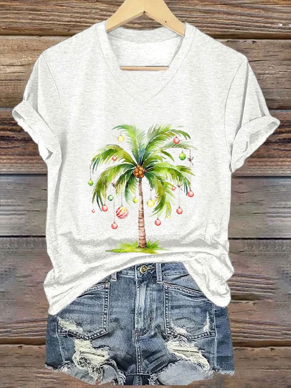 Women's Christmas Palm Tree Print T-Shirt