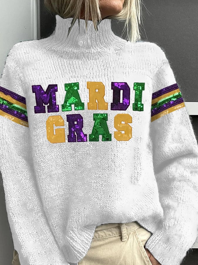 Retro Mardi Gras Print Sweater