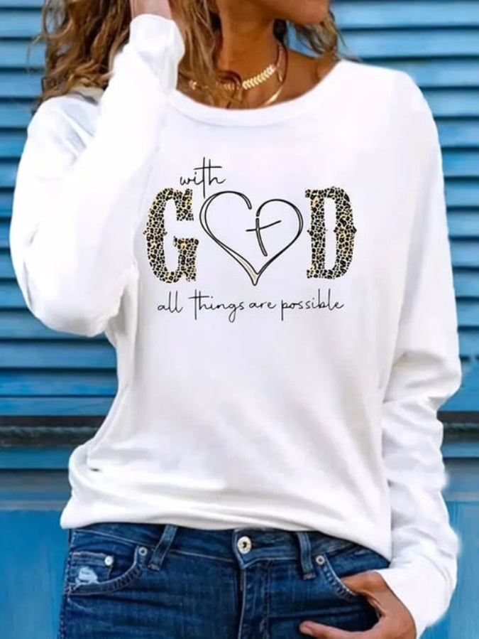 Women's With God All Things Are Possible Print Casual T-Shirt