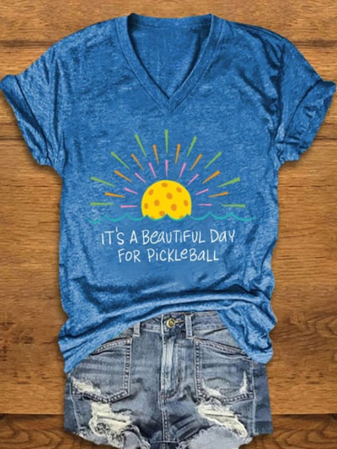 Women's Pickleball Lovers "It's a beautiful day for pickleball" Printed T-shirt