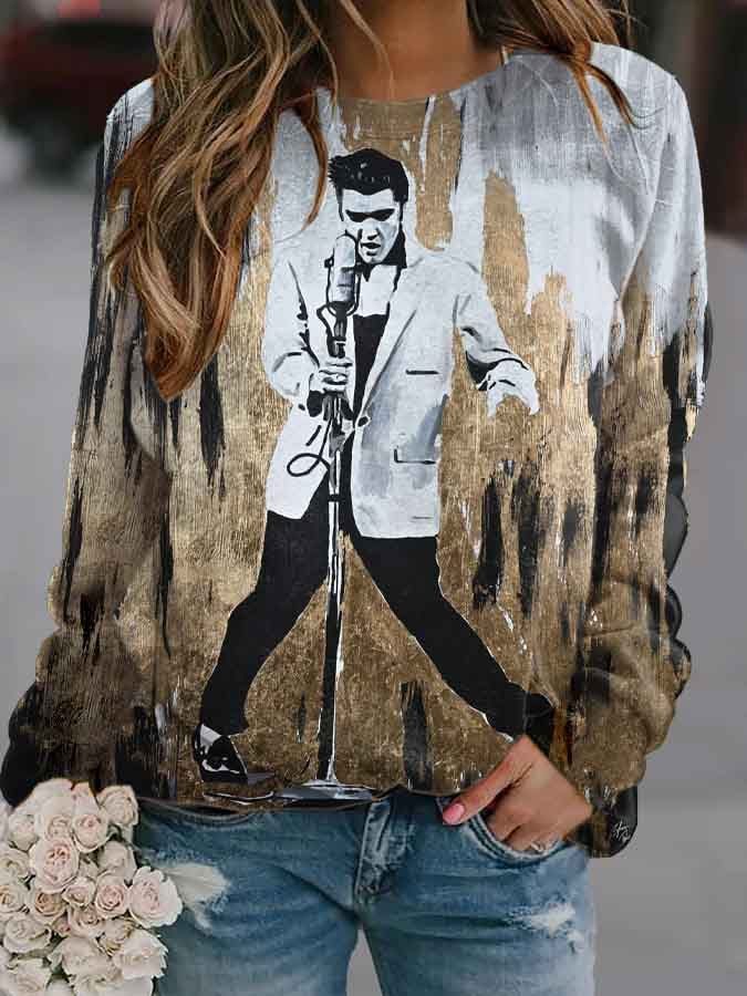 Women's Vintage Art Printed Round Neck Sweatshirt