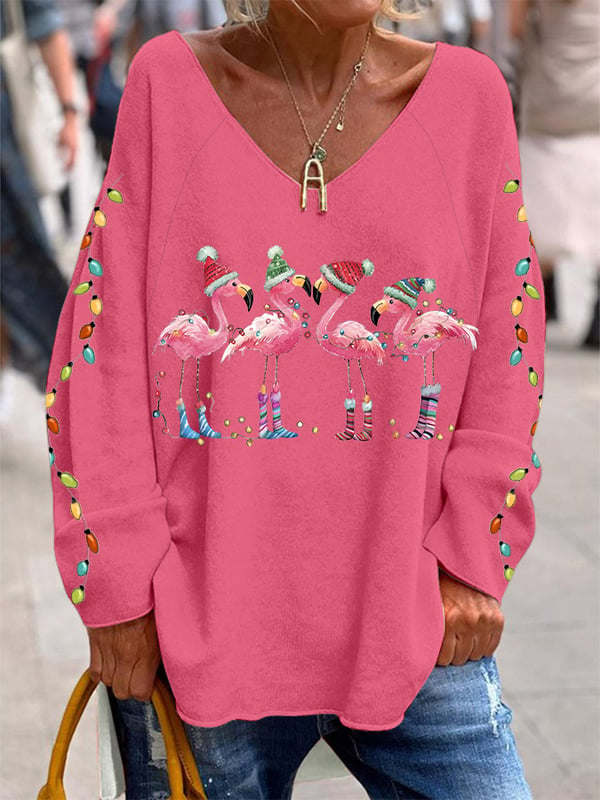 Women's Christmas Flamingo Print Casual Top