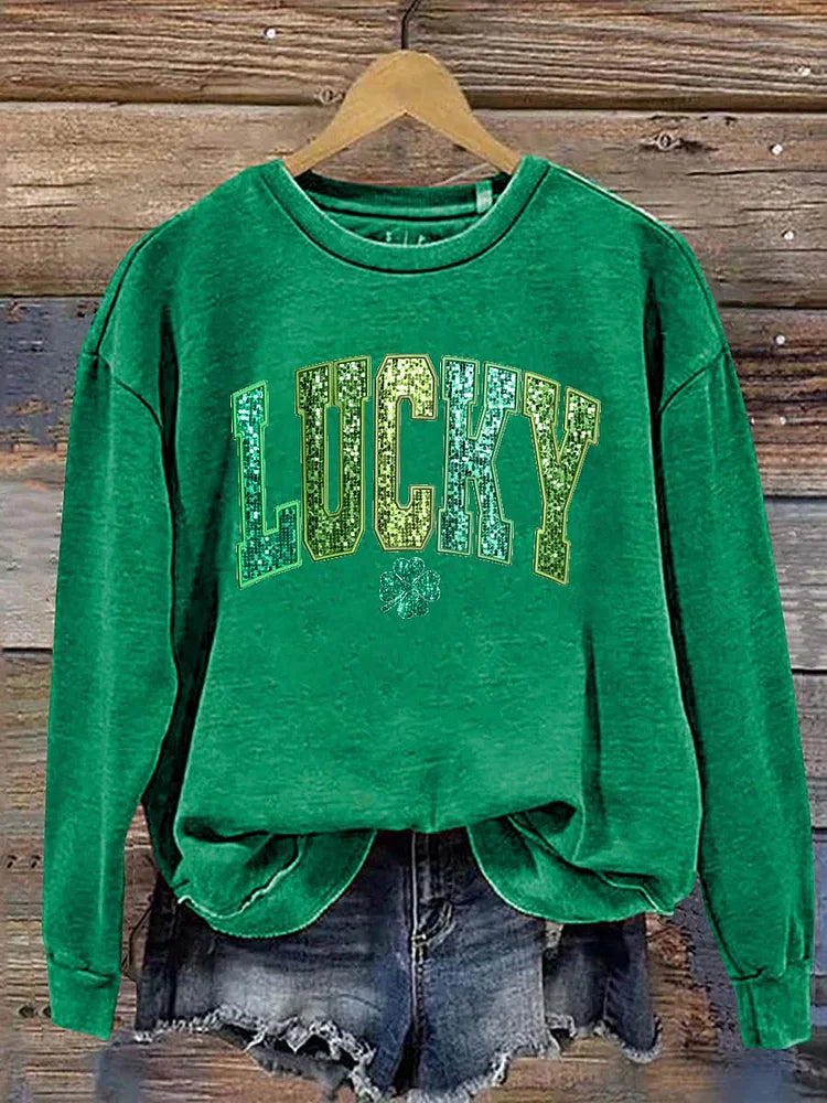 Women's Patrick's Day Lucky Pattern Long Sleeve Crew Neck Sweatshirt