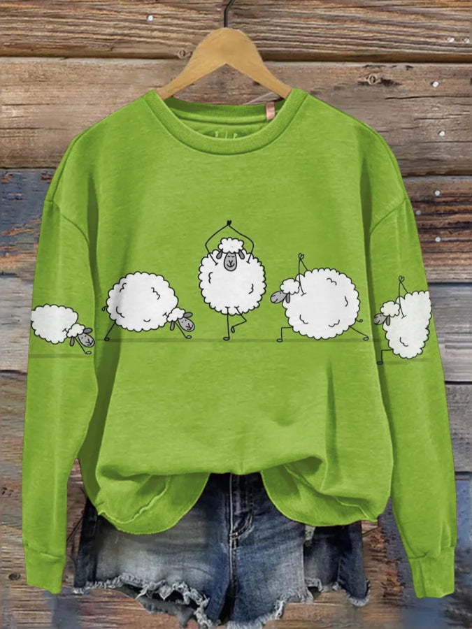 Langärmliges Sweatshirt mit Farm-Schaf-Aufdruck für Damen