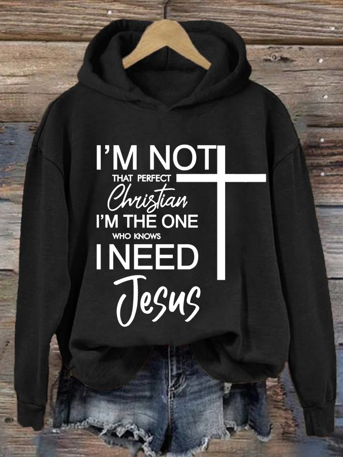 Women's I'm Not That Perfect Christian Printed Casual Hoodie