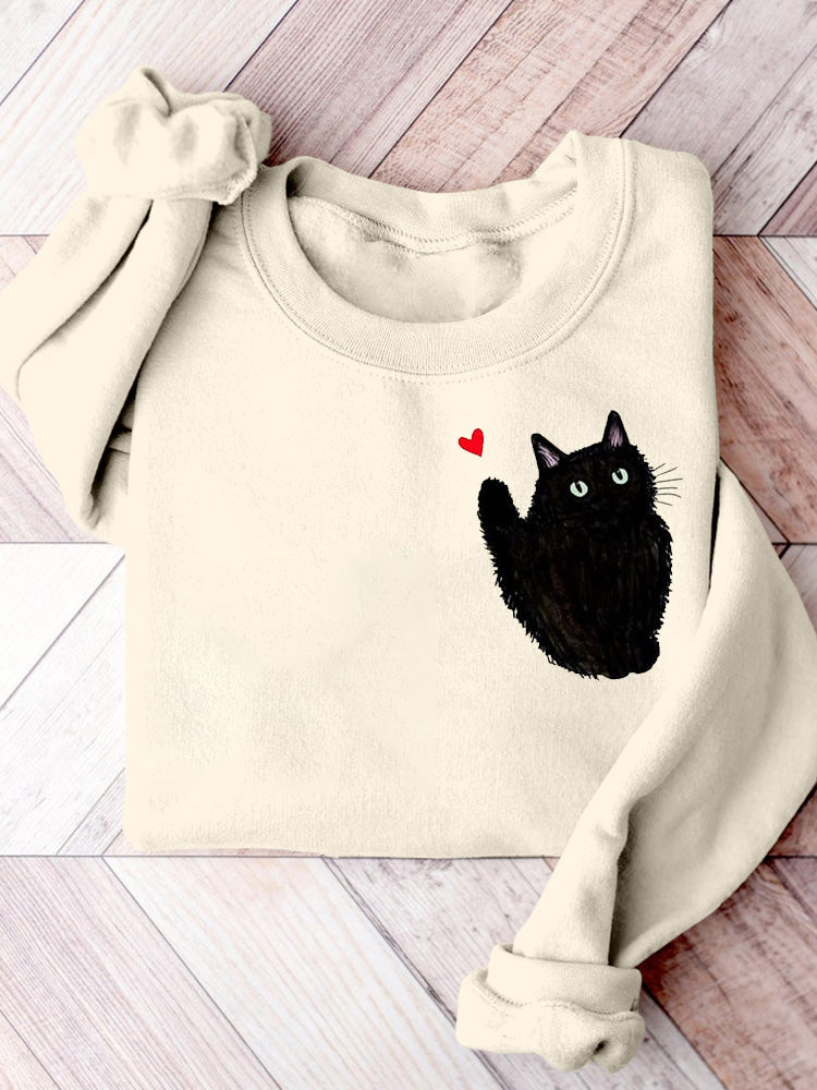 Women's Cat Print Casual Round Neck Sweatshirt