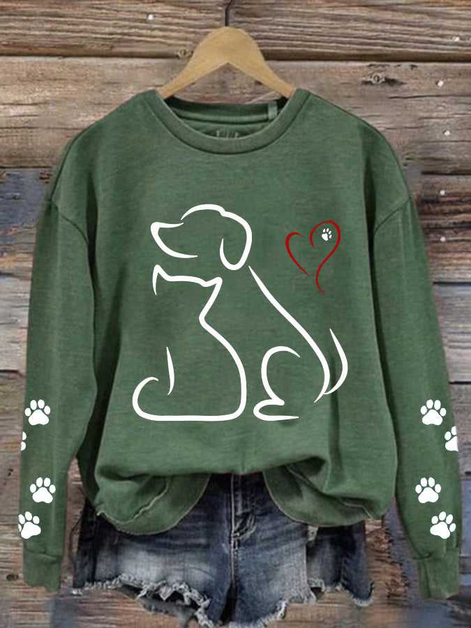 Dog and Cat Line Art Friendship Print Comfy Sweatshirt