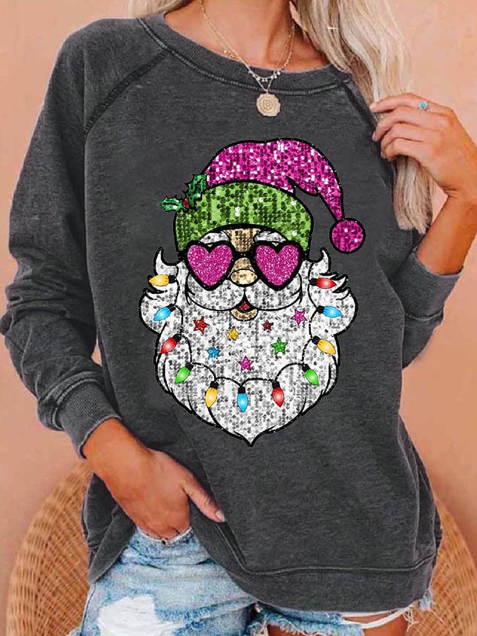 Women's Christmas Santa Print Casual Sweatshirt