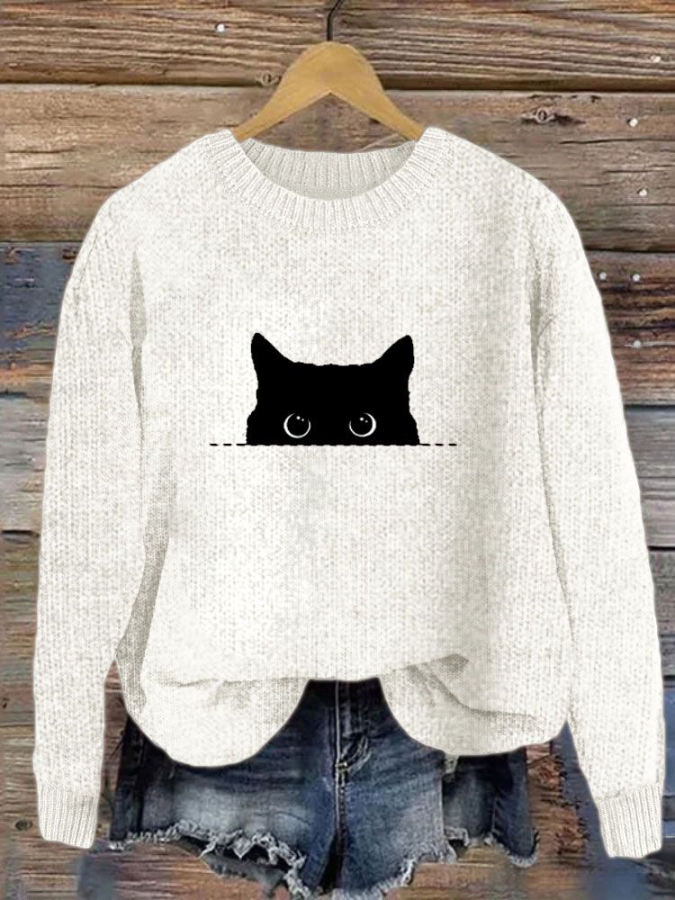 Women's Cat Felt Cozy Knit Sweater