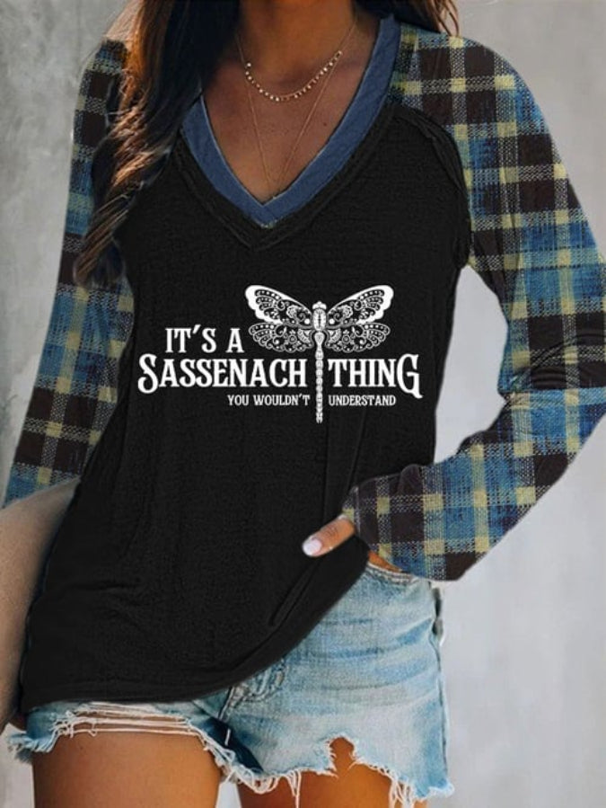 Women's Sassenach Outlander V Neck Long Sleeve T-Shirt