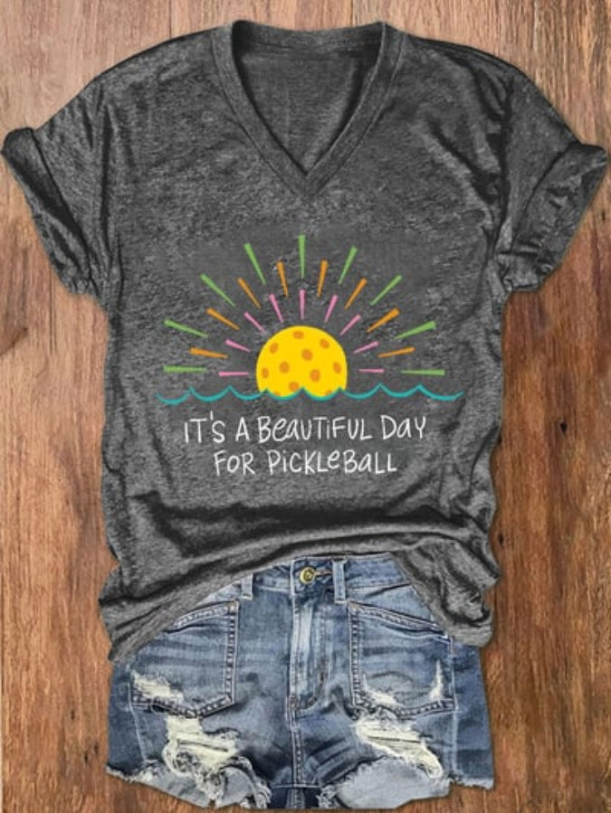 Women's Pickleball Lovers "It's a beautiful day for pickleball" Printed T-shirt