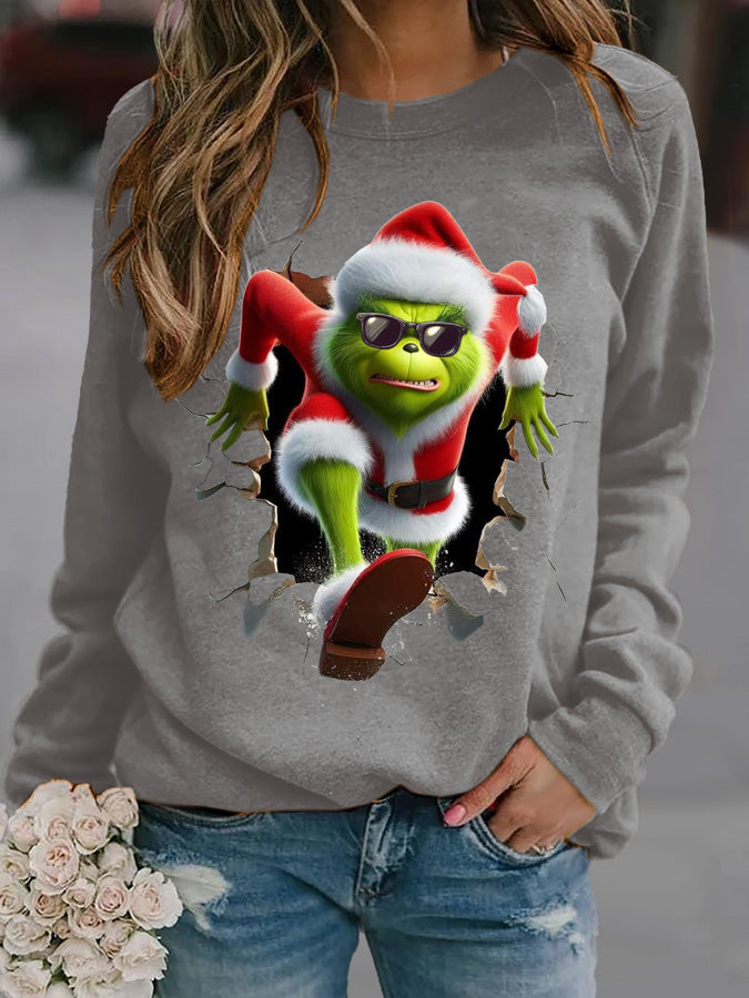 Rundhals-Sweatshirt mit Weihnachtsdruck für Damen