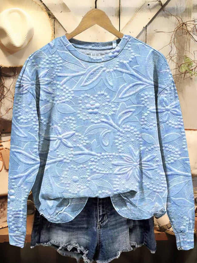 Women's Floral Texture Art Pattern Print Casual Sweatshirt