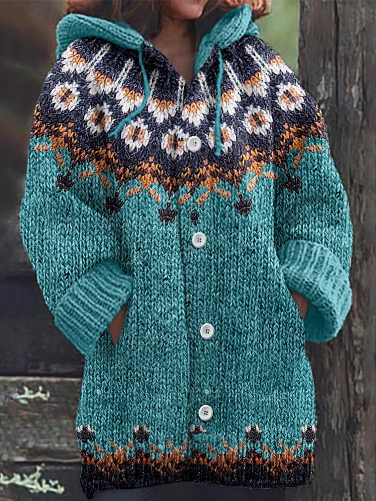 Vintage Tribal Icelandic Pattern Cozy Cardigan Sweater