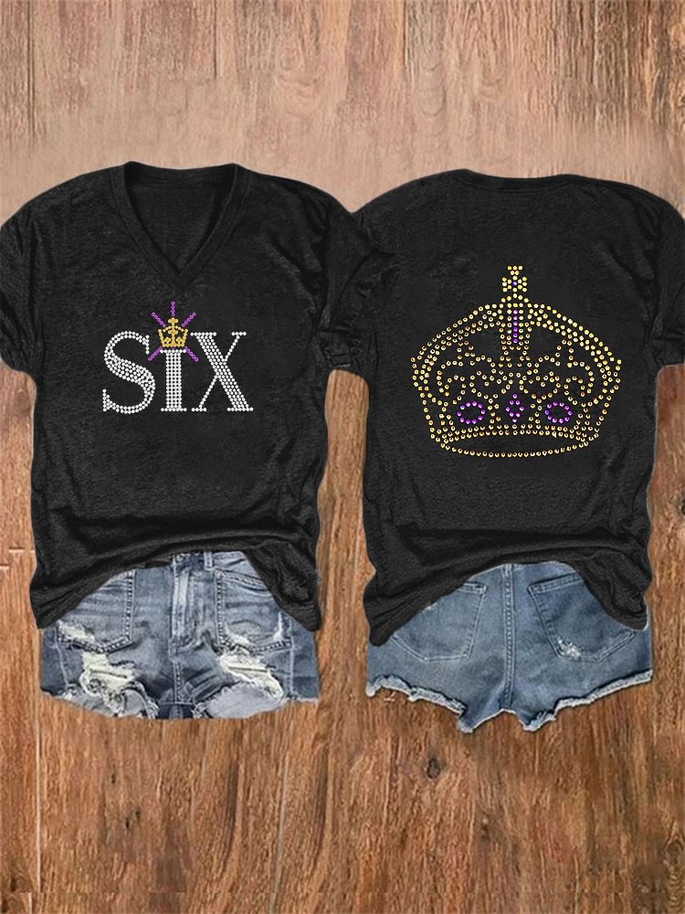 Musical Inspired Crown Glitter Rhinestone T Shirt