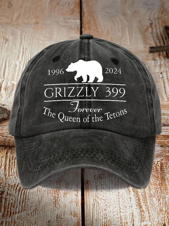 Retro Grizzly 399 Forever The Queen Of The Tetons 1996-2024 Print Baseball Cap