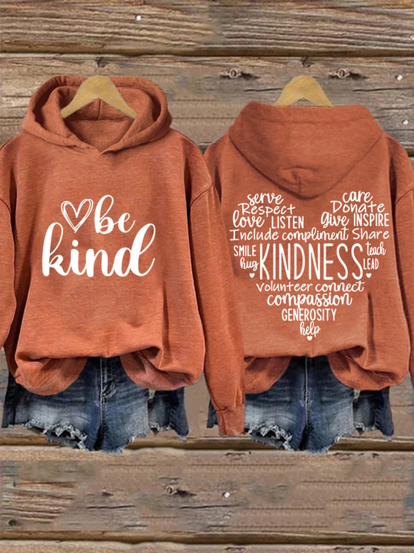 Women's Be Kind Print Casual Long Sleeve Hoodie