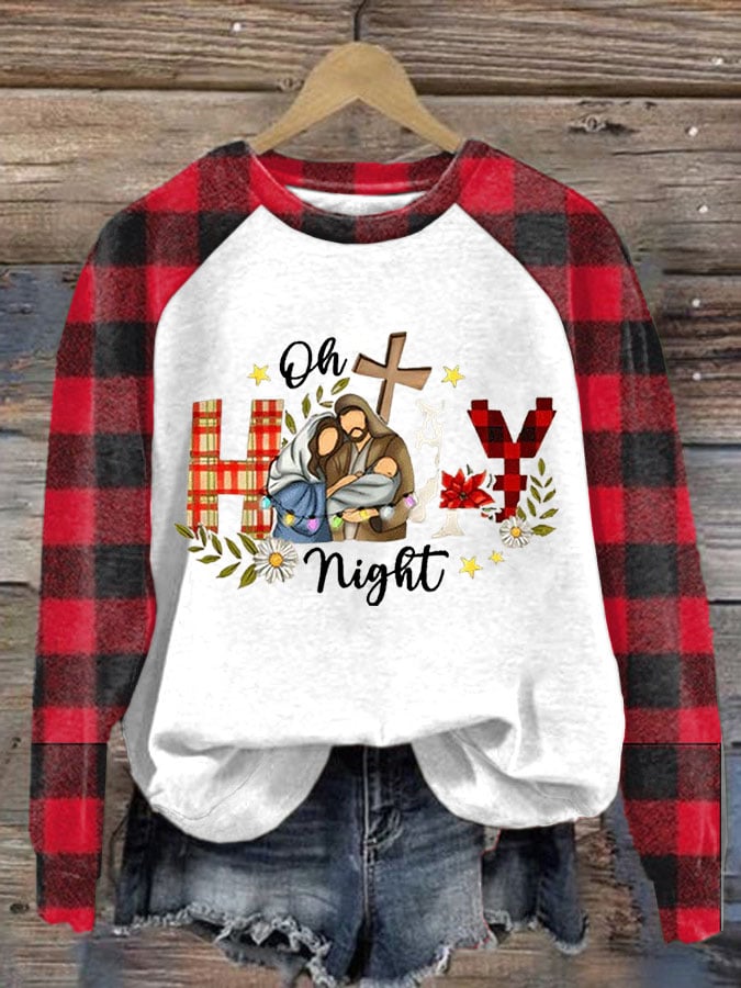 Sweatshirt mit „Oh Holy Night Jesus“-Aufdruck für Damen