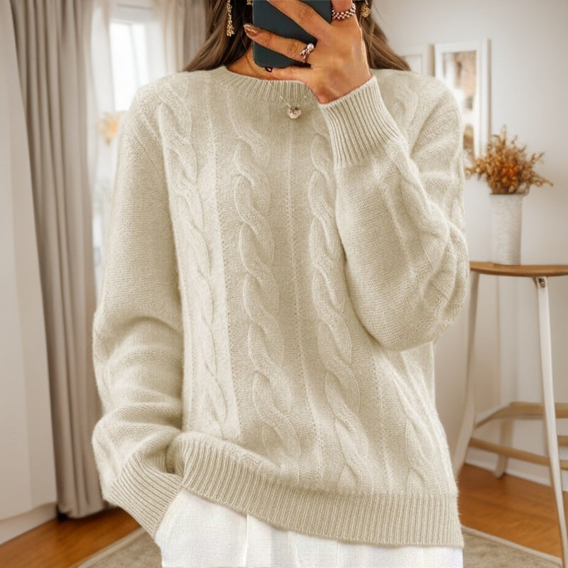 Women's Solid Color Jacquard Long Sleeve Sweater