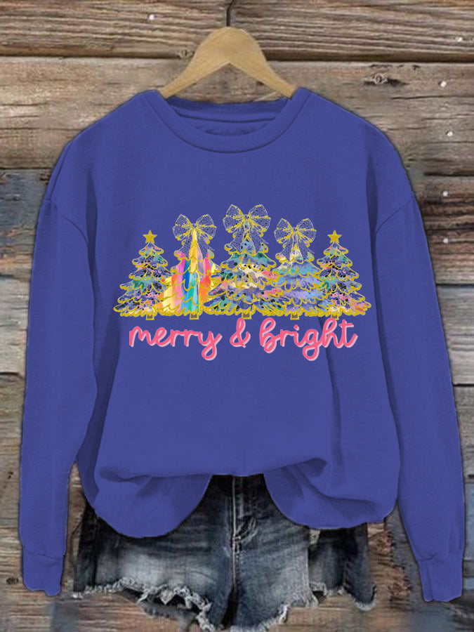 Women's Christmas Tree Printed Crew Neck Sweatshirt