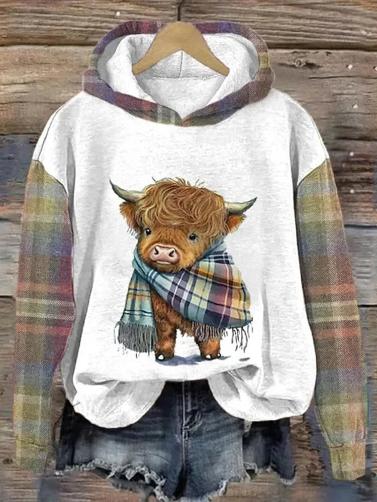 Cute Highland Cow Print Casual Sweatshirt Hoodie