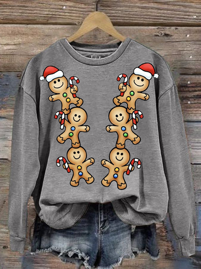 Women's Christmas Gingerbread Man Print Sweatshirt